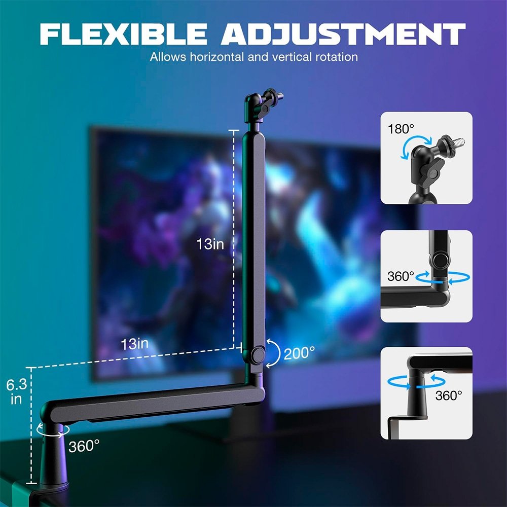Suporte Articulado de Mesa para Microfone Fifine BM88 Low Profile, Ajustável, Preto - BM88 - view 6