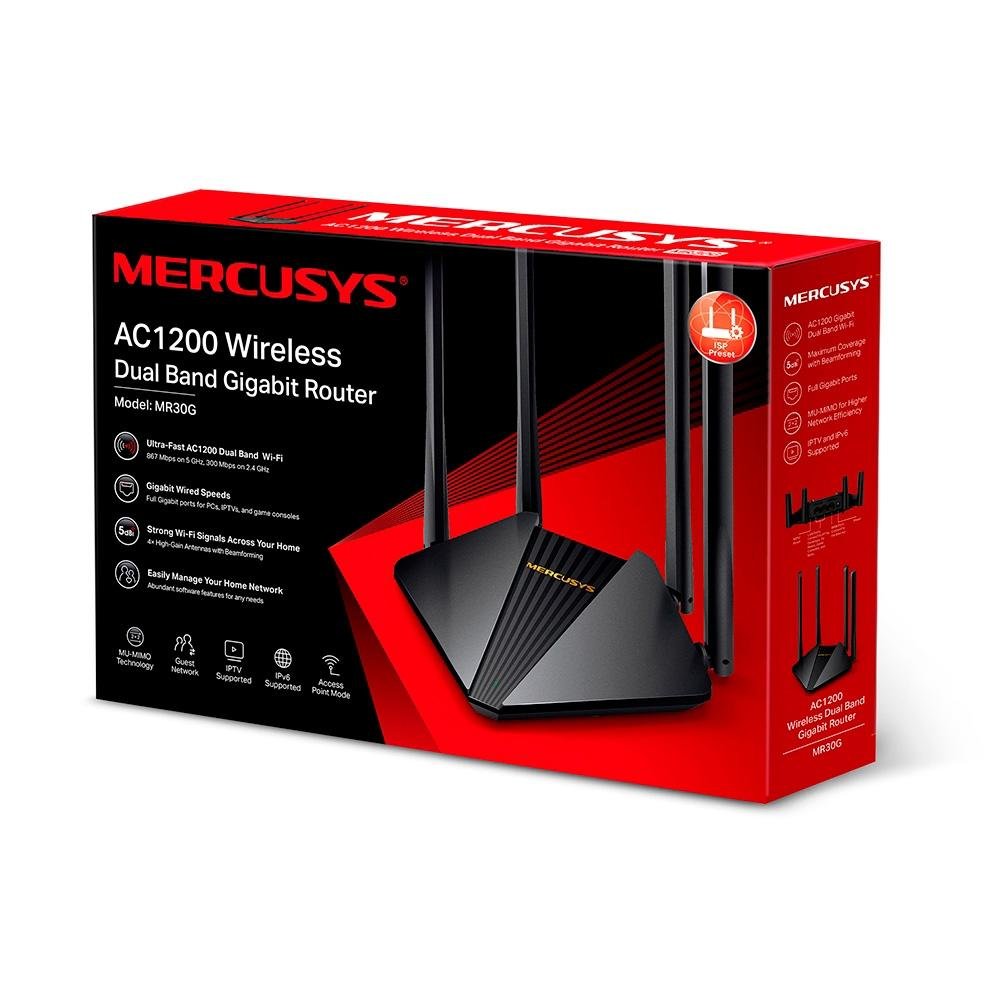 Roteador Wireless Mercusys AC1200, Ethernet, AC 1167Mbps, Gigabit Dual Band, 4 Antenas - MR30G(BR) - view 5