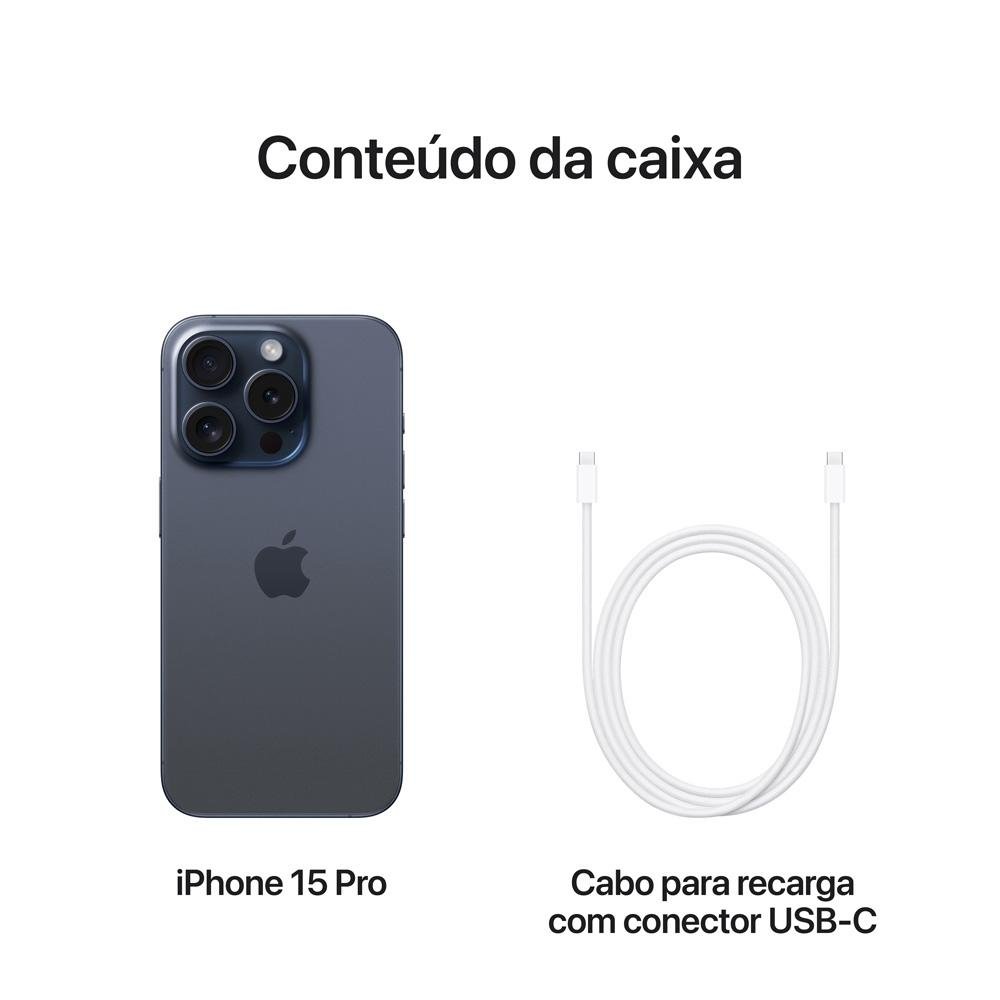 Imagem 9 de 10 do produto iPhone 15 Pro Apple 128GB, Câmera Tripla 48MP, Tela 6.1", Azul Titânio