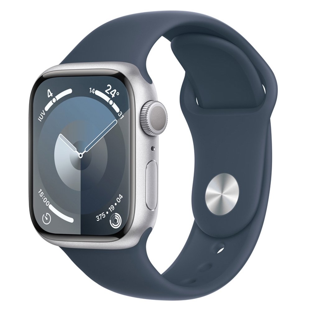 Apple Watch Series 9 41mm GPS Caixa Prateada de Alumínio, Pulseira Esportiva Azul-tempestade, Tamanho M/G, Neutro em Carbono - MR913BZ/A Apple Watch Series 9 41mm GPS Caixa Prateada de Alumínio, Pulseira Esportiva Azul-tempestade, Tamanho M/G, Neutro em Carbono - MR913BZ/A