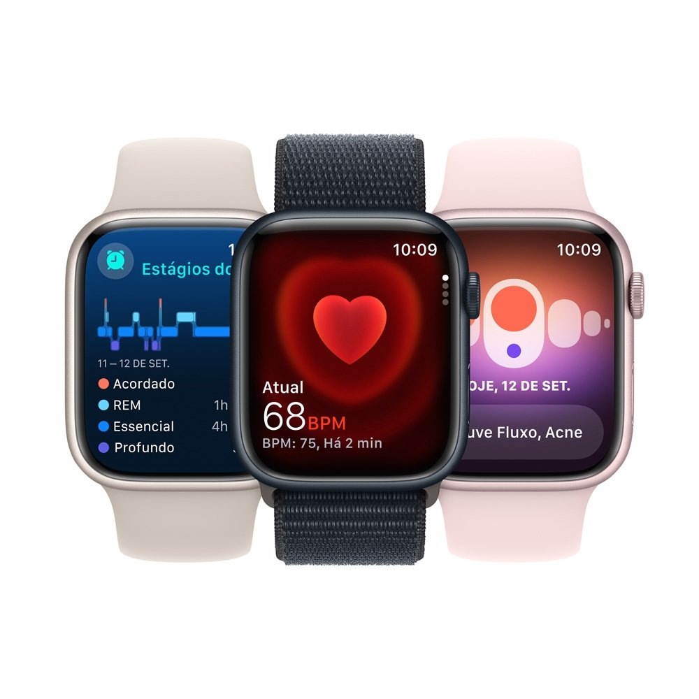 Apple Watch Series 9 41mm GPS Caixa Prateada de Alumínio, Pulseira Esportiva Azul-tempestade, Tamanho M/G, Neutro em Carbono - MR913BZ/A Apple Watch Series 9 41mm GPS Caixa Prateada de Alumínio, Pulseira Esportiva Azul-tempestade, Tamanho M/G, Neutro em Carbono - MR913BZ/A