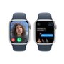 Apple Watch Series 9 41mm GPS Caixa Prateada de Alumínio, Pulseira Esportiva Azul-tempestade, Tamanho M/G, Neutro em Carbono - MR913BZ/A
