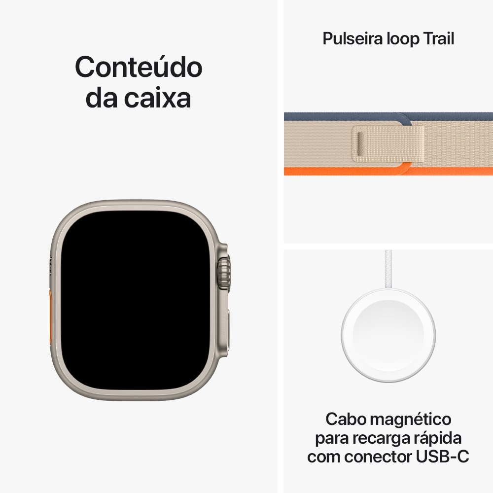 Imagem 9 de 10 do produto Apple Watch Ultra 2 49mm GPS + Cellular, Caixa de Titânio, Pulseira Loop Trail Laranja/bege, Tamanho M/G, Neutro em Carbono - MRF23BZ/A
