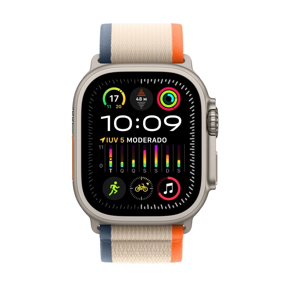 Imagem 2 de 10 do produto Apple Watch Ultra 2 49mm GPS + Cellular, Caixa de Titânio, Pulseira Loop Trail Laranja/bege, Tamanho M/G, Neutro em Carbono - MRF23BZ/A