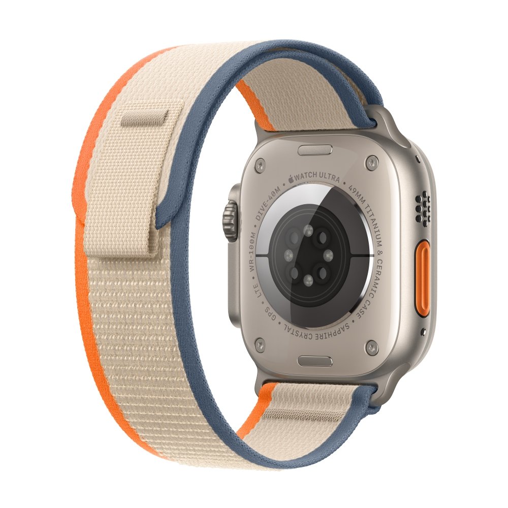 Imagem 3 de 10 do produto Apple Watch Ultra 2 49mm GPS + Cellular, Caixa de Titânio, Pulseira Loop Trail Laranja/bege, Tamanho M/G, Neutro em Carbono - MRF23BZ/A