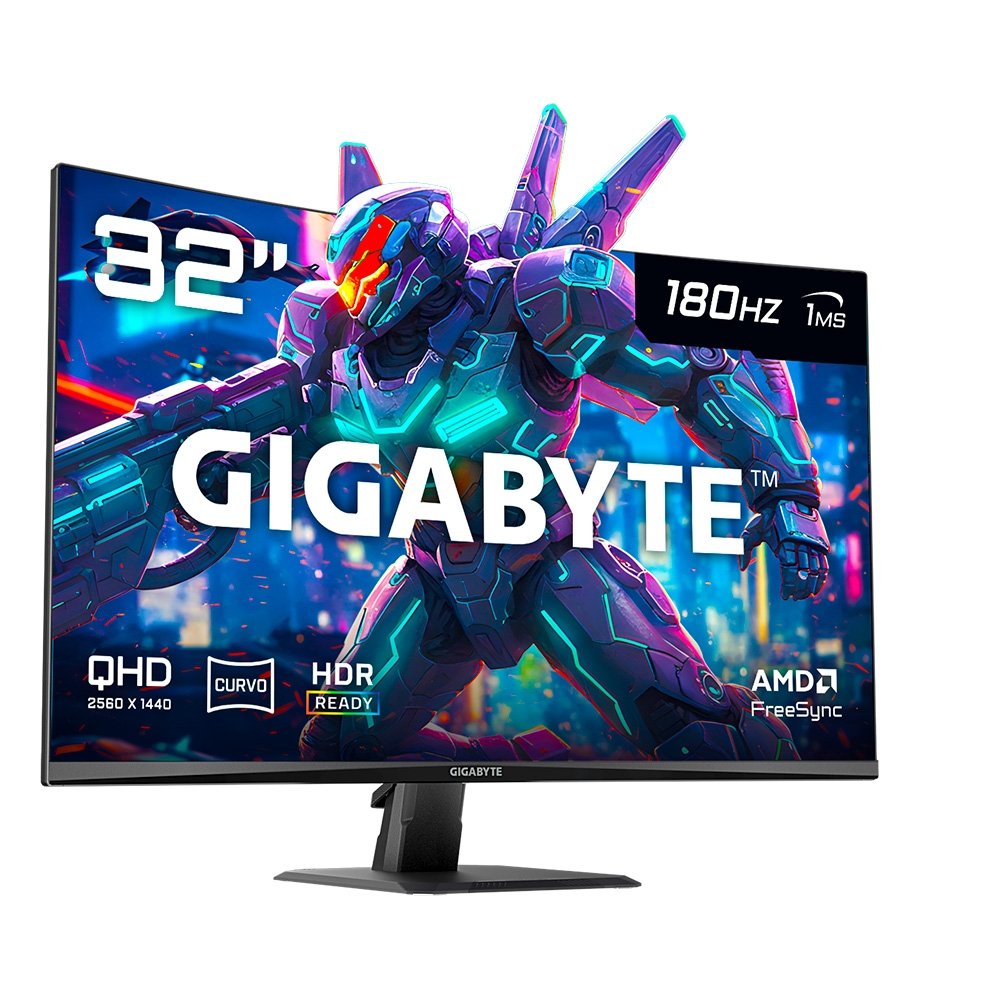 Imagem 2 de 6 do produto Monitor Gamer Curvo Gigabyte 31,5", QHD, 170Hz, 1ms, VA, FreeSync Premium, HDR Ready, Preto - GS32QC-SA