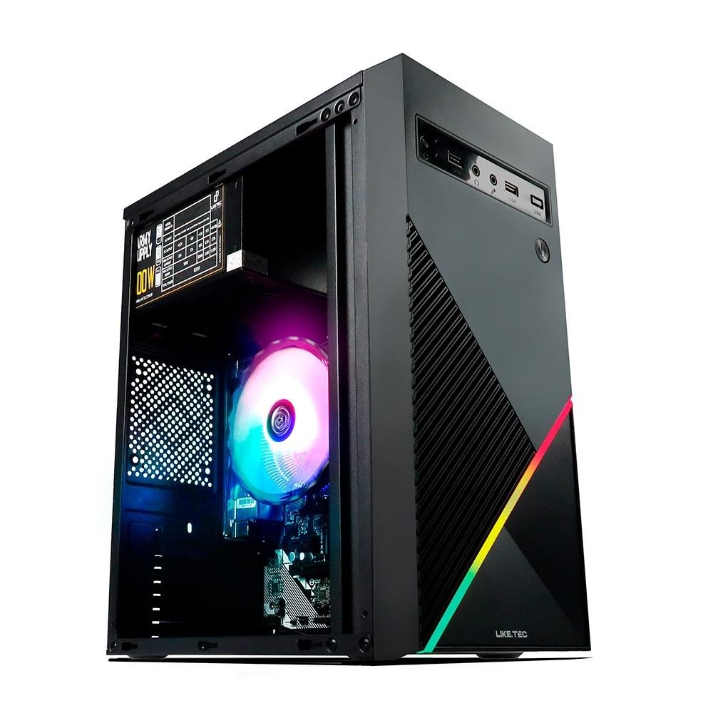 Gabinete Gamer Liketec Basic One V2, Mid Tower, RGB, LED, ATX, Lateral em Acrílico, Sem FANs, Preto - LC-MT-ONEV2-2057
