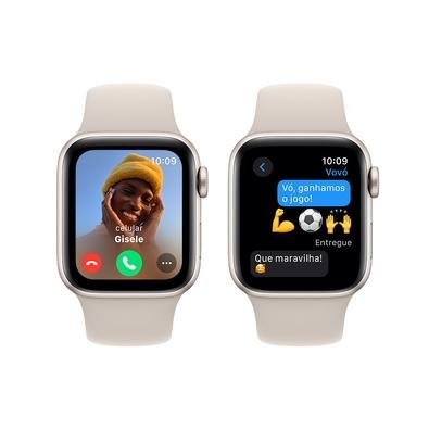 Comprar Apple Watch SE GPS • Caixa estelar de alumínio – 40 mm • Pulseira  esportiva estelar – M/G - Apple (BR)