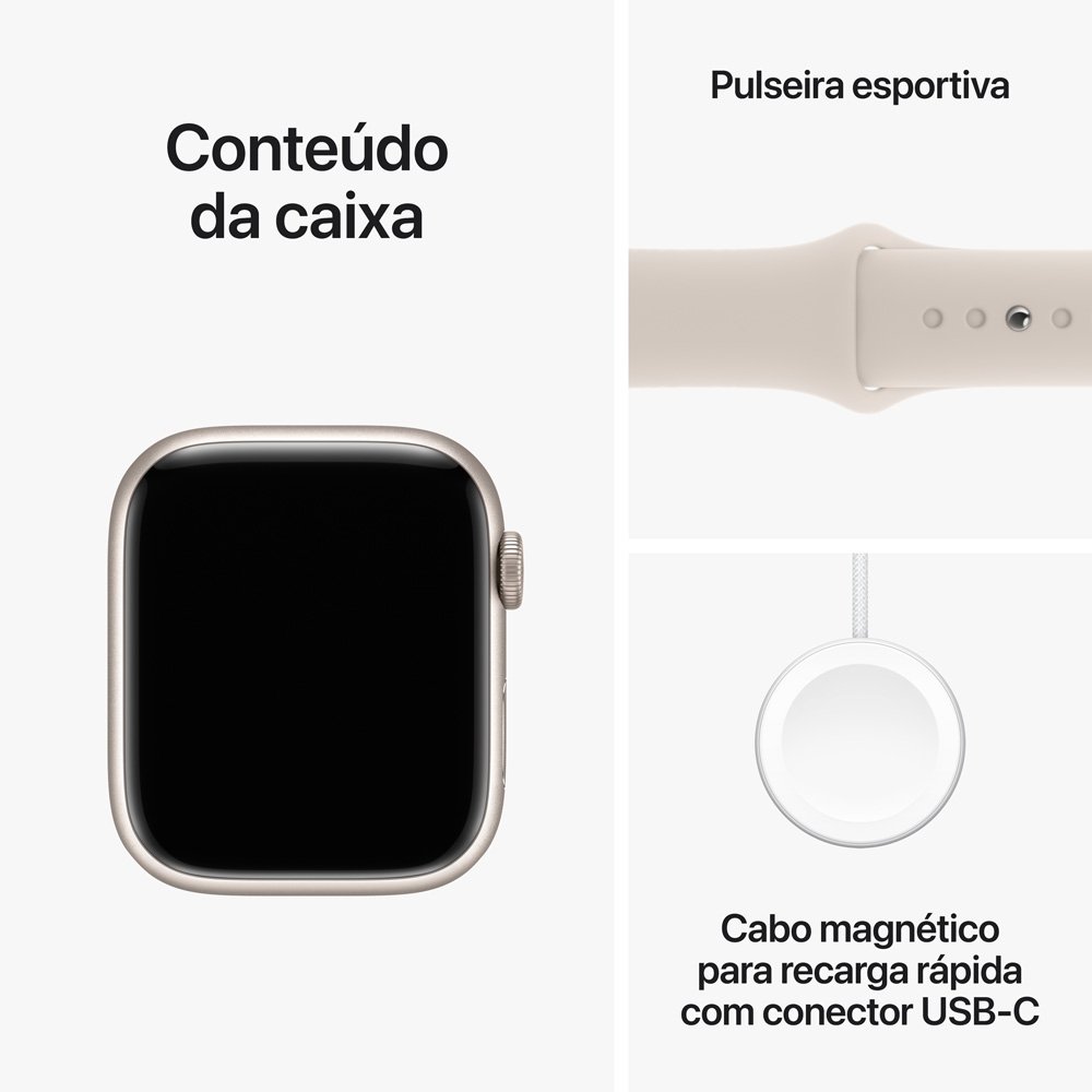 Imagem 10 de 11 do produto Apple Watch Series 9 45mm GPS + Cellular Caixa Estelar de Alumínio, Pulseira Esportiva Estelar, Tamanho P/M, Neutro em Carbono - MRM83BZ/A