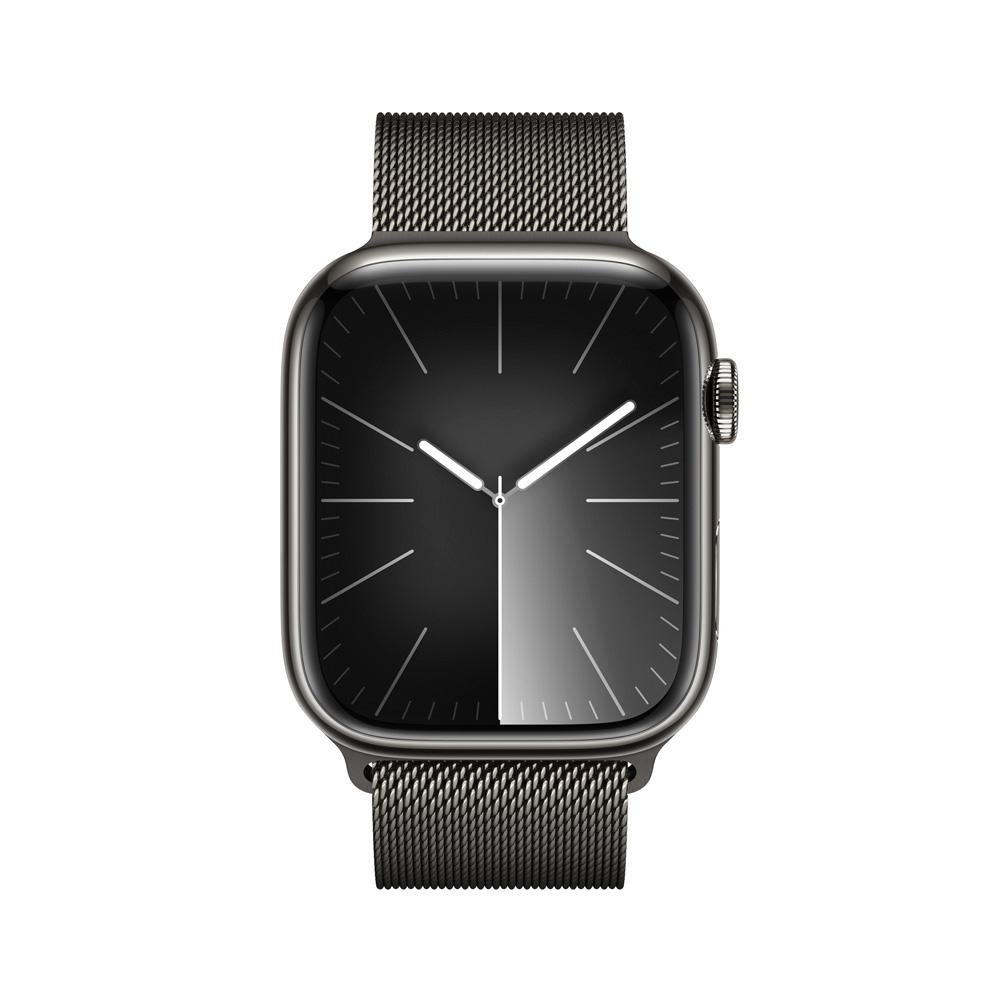 Imagem 2 de 11 do produto Apple Watch Series 9 GPS + Cellular, Caixa Grafite de Aço Inoxidável de 45mm, Pulseira Grafite Estilo Milanês, Neutro em Carbono - MRMX3BZ/A