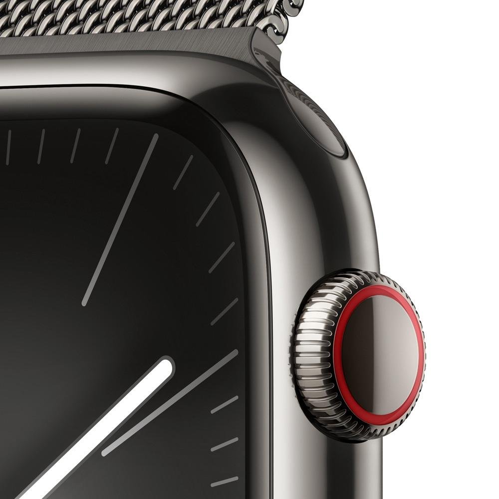 Imagem 3 de 11 do produto Apple Watch Series 9 GPS + Cellular, Caixa Grafite de Aço Inoxidável de 45mm, Pulseira Grafite Estilo Milanês, Neutro em Carbono - MRMX3BZ/A