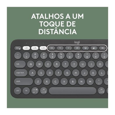 Teclado Sem Fio Logitech, Bluetooth e USB, Pebble Keys 2 K380s, Easy-Switch e Pilha Inclusa, Grafite - 920-011789