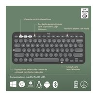 Teclado Sem Fio Logitech, Bluetooth e USB, Pebble Keys 2 K380s, Easy-Switch e Pilha Inclusa, Grafite - 920-011789