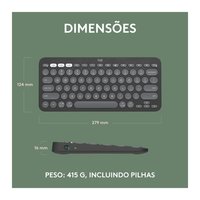 Teclado Sem Fio Logitech, Bluetooth e USB, Pebble Keys 2 K380s, Easy-Switch e Pilha Inclusa, Grafite - 920-011789