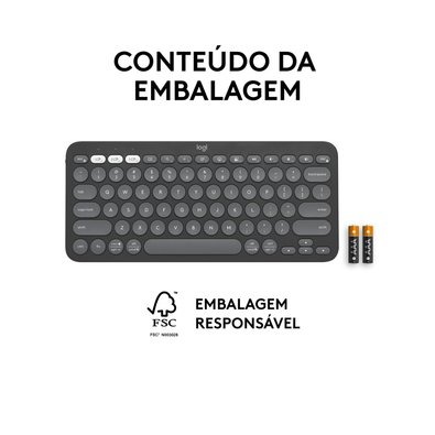 Teclado Sem Fio Logitech, Bluetooth e USB, Pebble Keys 2 K380s, Easy-Switch e Pilha Inclusa, Grafite - 920-011789