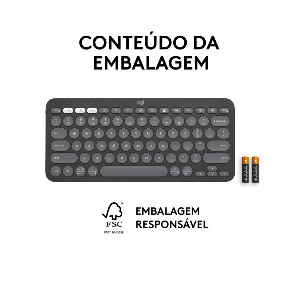 Teclado Sem Fio Logitech, Bluetooth e USB, Pebble Keys 2 K380s, Easy-Switch e Pilha Inclusa, Grafite - 920-011789 - view 11