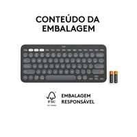 Teclado Sem Fio Logitech, Bluetooth e USB, Pebble Keys 2 K380s, Easy-Switch e Pilha Inclusa, Grafite - 920-011789