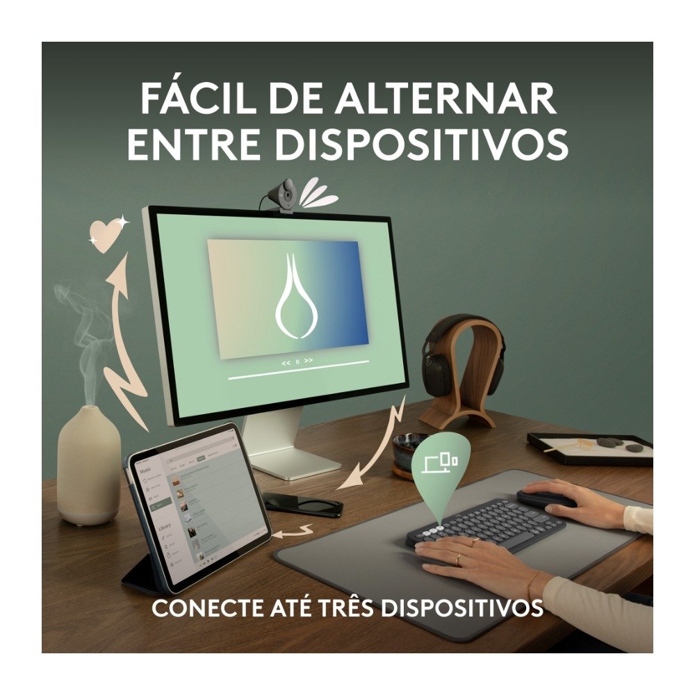 Teclado Sem Fio Logitech, Bluetooth e USB, Pebble Keys 2 K380s, Easy-Switch e Pilha Inclusa, Rosa - 920-011791 - view 4