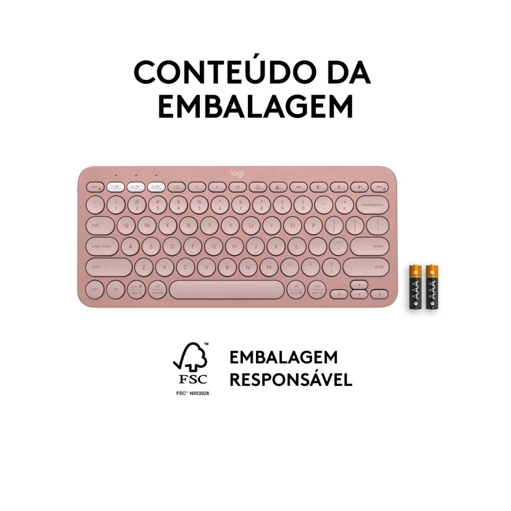 Teclado Sem Fio Logitech, Bluetooth e USB, Pebble Keys 2 K380s, Easy-Switch e Pilha Inclusa, Rosa - 920-011791 - view 11