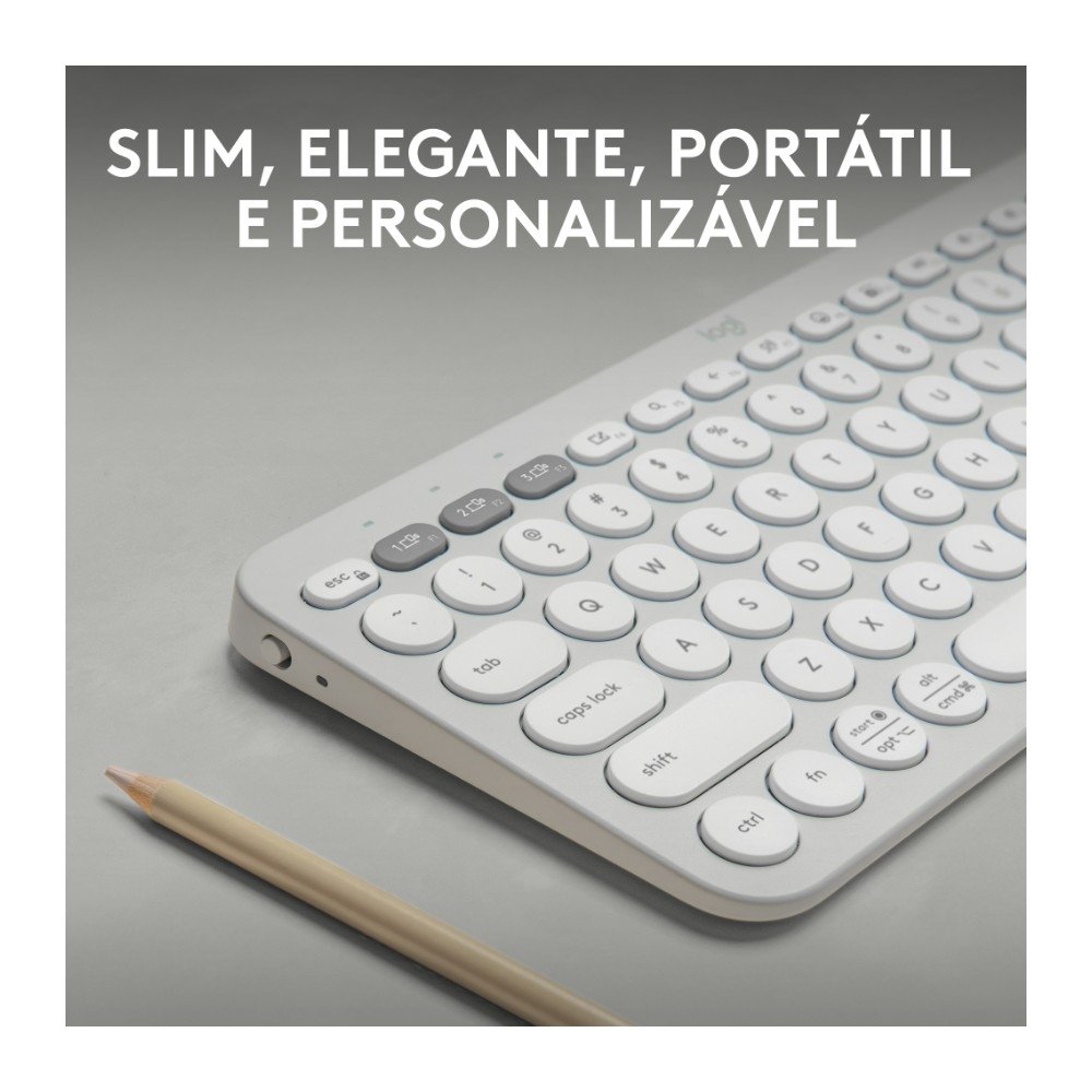 Teclado Sem Fio Logitech, Bluetooth e USB, Pebble Keys 2 K380s, Easy-Switch e Pilha Inclusa, Branco - 920-011790 - view 3