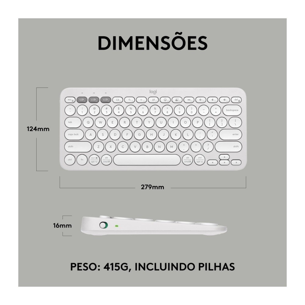 Teclado Sem Fio ( Balão.info), Bluetooth e USB, Pebble Keys 2 K380s, Easy-Switch e Pilha Inclusa, Branco - 920-( Balão.info - foto 10