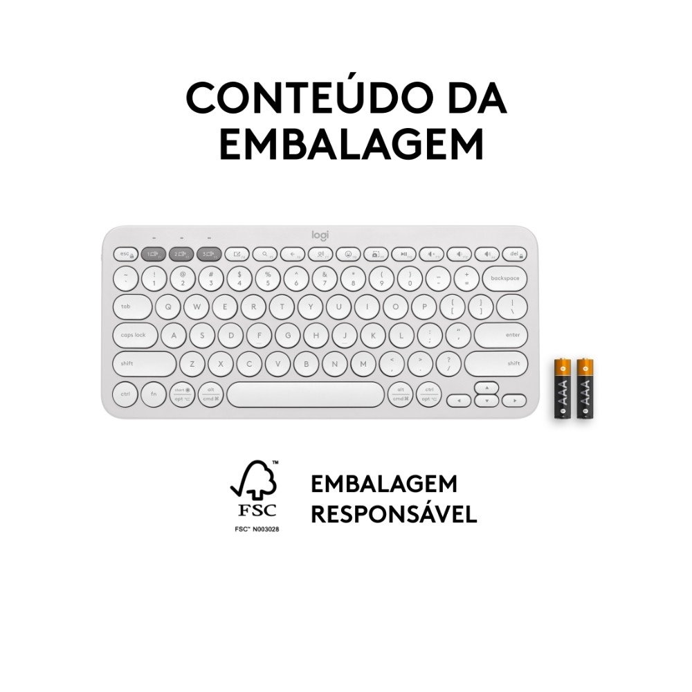 Teclado Sem Fio Logitech, Bluetooth e USB, Pebble Keys 2 K380s, Easy-Switch e Pilha Inclusa, Branco - 920-011790 - view 11