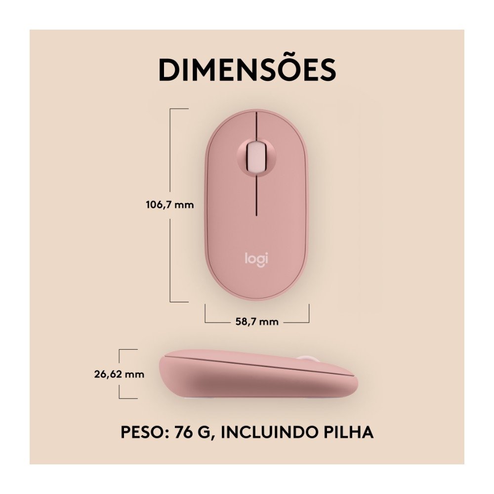 Mouse Sem Fio ( Balão.info) Pebble 2 M350s, USB Logi Bolt ou Bluetooth e Pilha Inclusa, com Clique Silencioso, Rosa- 910-( Balão.info - foto 8