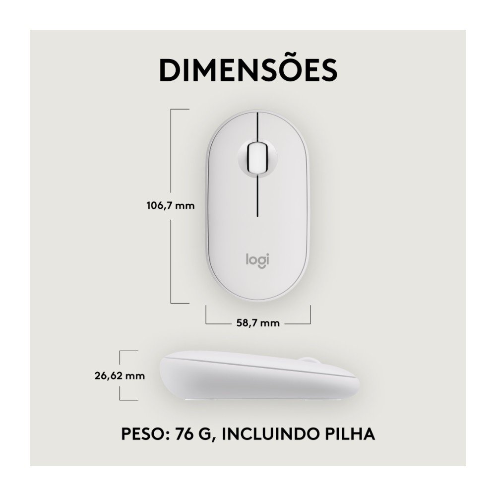 Mouse Sem Fio ( Balão.info) Pebble 2 M350s, USB Logi Bolt ou Bluetooth e Pilha Inclusa, com Clique Silencioso, Branco - 910-( Balão.info - foto 8