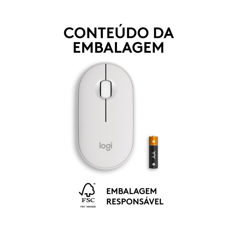 Mouse Sem Fio ( Balão.info) Pebble 2 M350s, USB Logi Bolt ou Bluetooth e Pilha Inclusa, com Clique Silencioso, Branco - 910-( Balão.info - foto 9