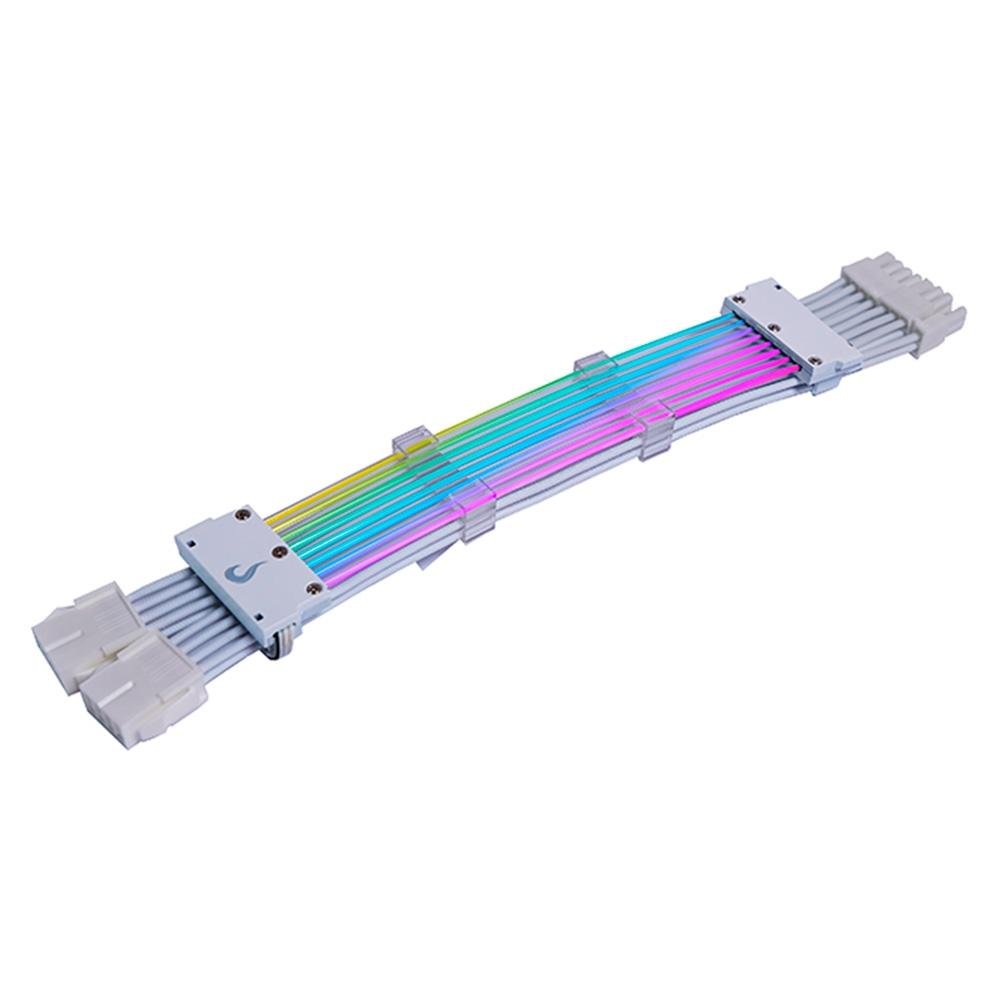 Imagem 2 de 4 do produto Cabo Extensor de Fonte Sleeved Rise Mode Aura, 2x 6+2p PCIe GPU, ARGB, Branco - RM-SLV-02-FW-ARGB