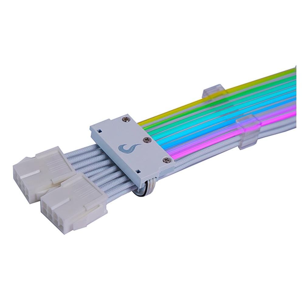 Imagem 3 de 4 do produto Cabo Extensor de Fonte Sleeved Rise Mode Aura, 2x 6+2p PCIe GPU, ARGB, Branco - RM-SLV-02-FW-ARGB