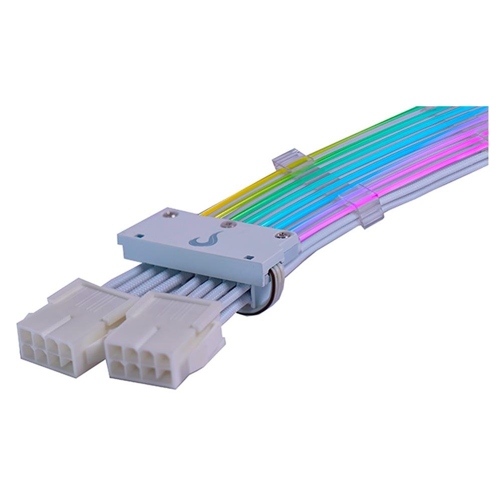 Imagem 4 de 4 do produto Cabo Extensor de Fonte Sleeved Rise Mode Aura, 2x 6+2p PCIe GPU, ARGB, Branco - RM-SLV-02-FW-ARGB