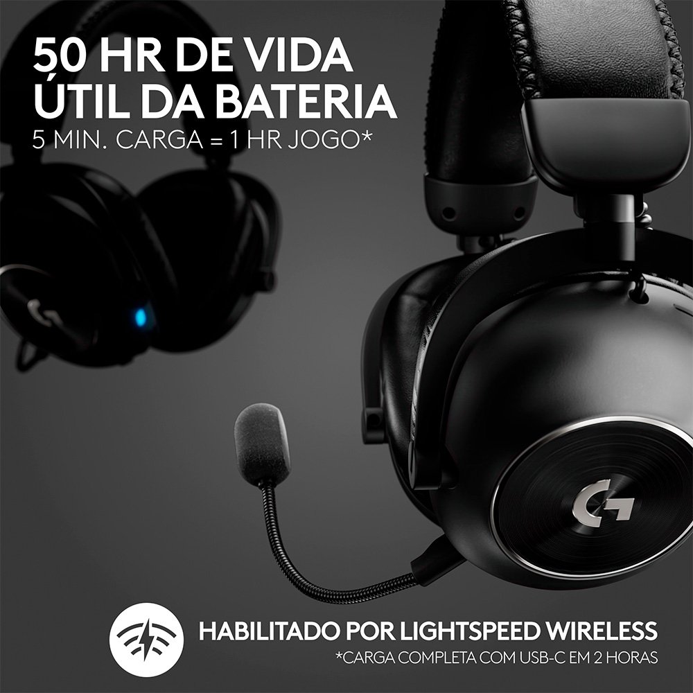 Imagem 3 de 9 do produto Headset Gamer Sem Fio Logitech G Pro X 2 Lightspeed, Driver 50mm, Bluetooth, USB e 3.5mm, para PC, Playstation e Switch, Preto - 981-001262
