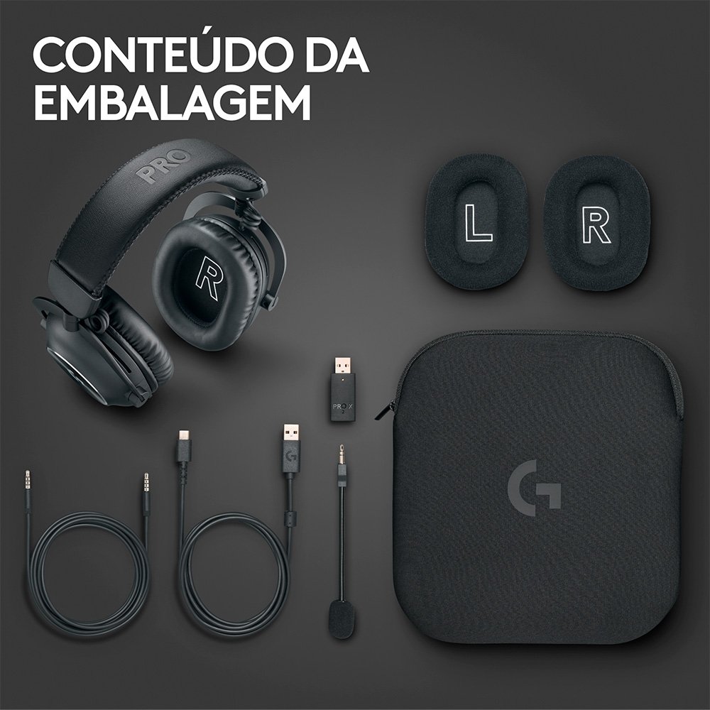 Imagem 9 de 9 do produto Headset Gamer Sem Fio Logitech G Pro X 2 Lightspeed, Driver 50mm, Bluetooth, USB e 3.5mm, para PC, Playstation e Switch, Preto - 981-001262