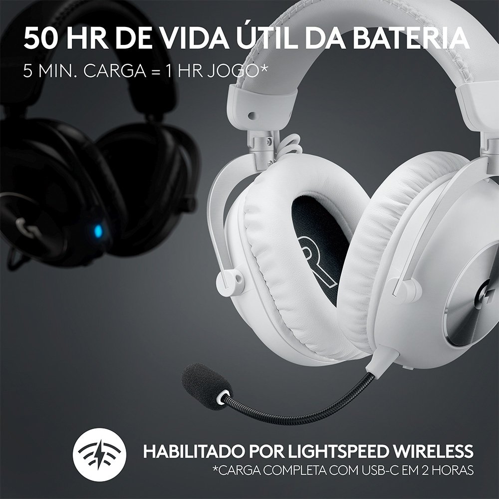 Headset Gamer Sem Fio Logitech G Pro X 2 Lightspeed, Driver 50mm, Bluetooth, USB e 3.5mm, para PC, Playstation e Switch, Branco - 981-001268