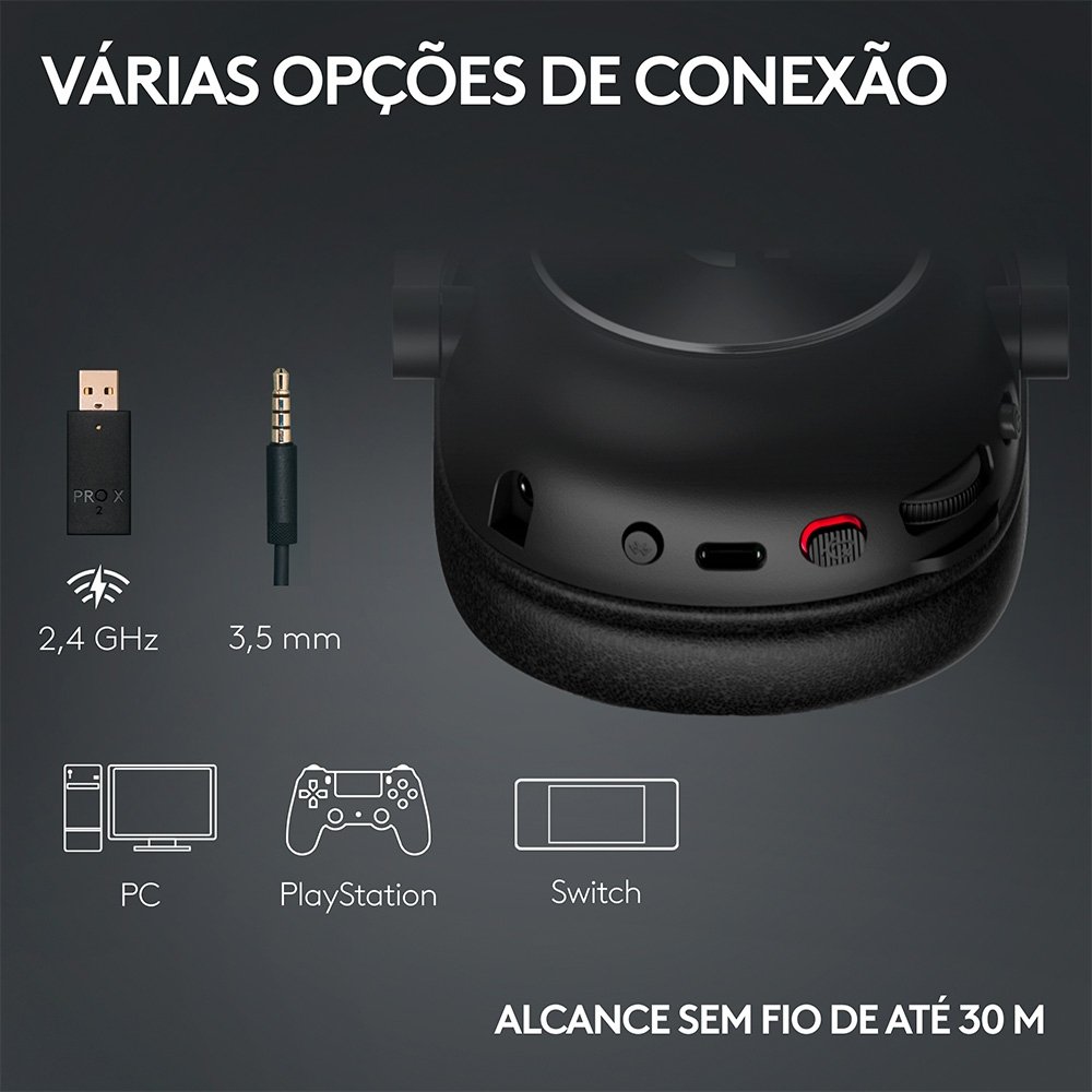 Headset Gamer Sem Fio Logitech G Pro X 2 Lightspeed, Driver 50mm, Bluetooth, USB e 3.5mm, para PC, Playstation e Switch, Branco - 981-001268