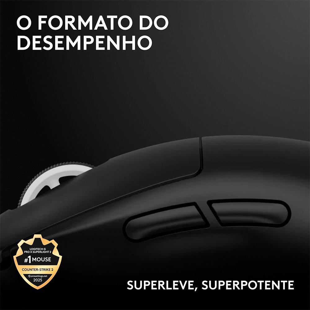 Mouse Gamer Sem Fio Logitech G Pro X Superlight 2 com Lightspeed, 32000 DPI, Sensor Hero 2, com Bateria Recarregável, Preto - 910-006629 - view 2