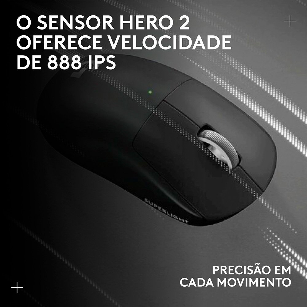 Mouse Gamer Sem Fio Logitech G Pro X Superlight 2 com Lightspeed, 32000 DPI, Sensor Hero 2, com Bateria Recarregável, Preto - 910-006629 - view 12