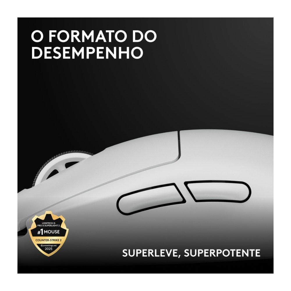 Imagem 2 de 13 do produto Mouse Gamer Sem Fio Logitech G Pro X Superlight 2 com Lightspeed, 32000 DPI, Sensor Hero 2, com Bateria Recarregável, Branco - 910-006637
