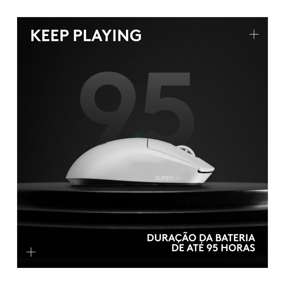 Imagem 12 de 13 do produto Mouse Gamer Sem Fio Logitech G Pro X Superlight 2 com Lightspeed, 32000 DPI, Sensor Hero 2, com Bateria Recarregável, Branco - 910-006637