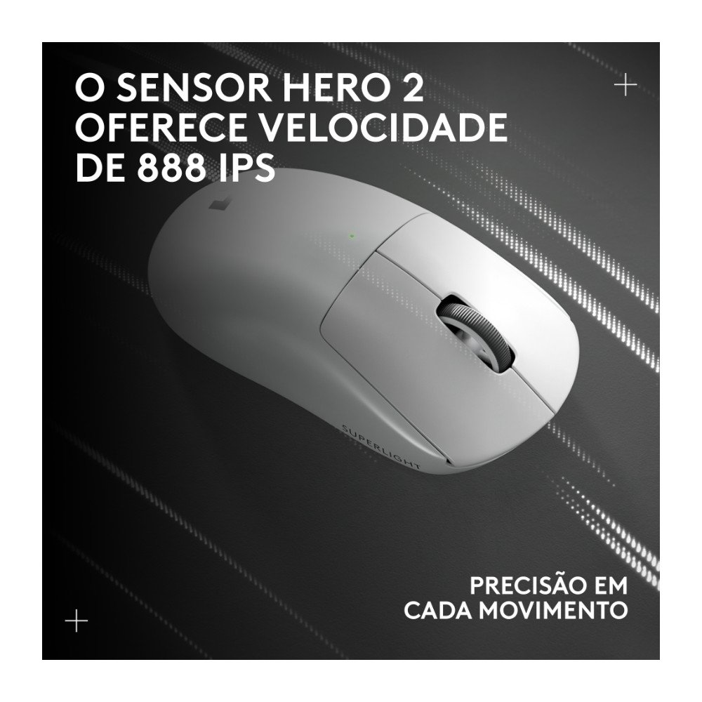 Imagem 13 de 13 do produto Mouse Gamer Sem Fio Logitech G Pro X Superlight 2 com Lightspeed, 32000 DPI, Sensor Hero 2, com Bateria Recarregável, Branco - 910-006637