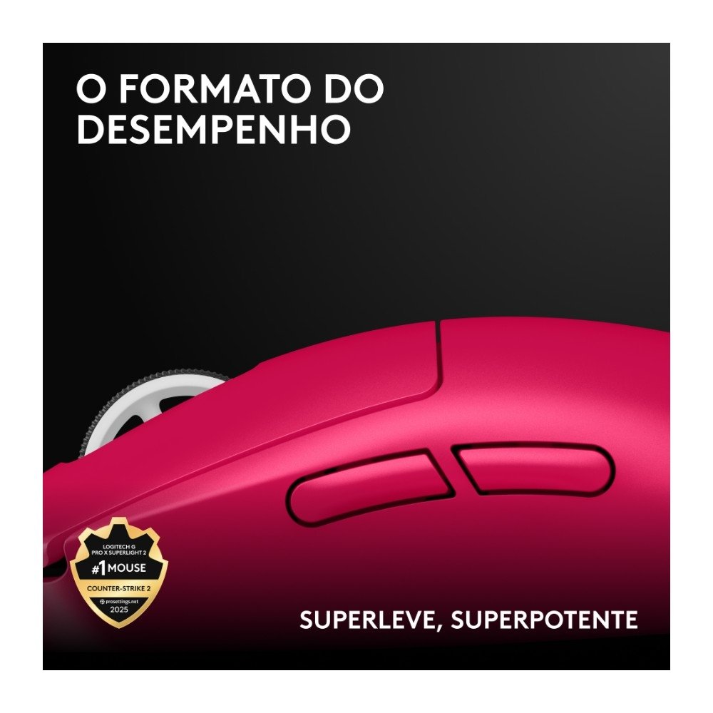 Mouse Gamer Sem Fio Logitech G Pro X SUPERLIGHT 2 com Lightspeed, Sensor HERO 2 com 32K DPI e Bateria Recarregável, Rosa Magenta - 910-006796 - view 2