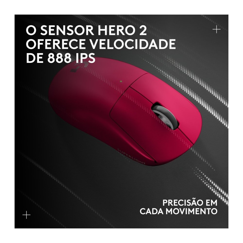 Mouse Gamer Sem Fio Logitech G Pro X SUPERLIGHT 2 com Lightspeed, Sensor HERO 2 com 32K DPI e Bateria Recarregável, Rosa Magenta - 910-006796 - view 12