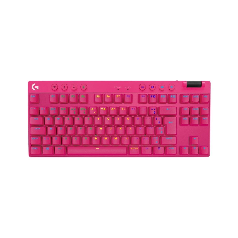 Teclado Gamer Sem Fio Logitech G Pro X com design TKL, Layout US, RGB LIGHTSYNC e Switch Exclusivo GX Brown Tactile, Rosa Magenta- 920-012154