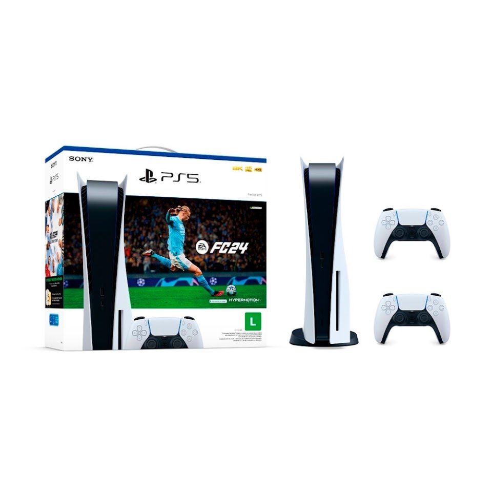 Console Sony PlayStation 5 + Jogo EA Sports FC 24 + Controle Sony DualSense PS5, Sem Fio, Branco