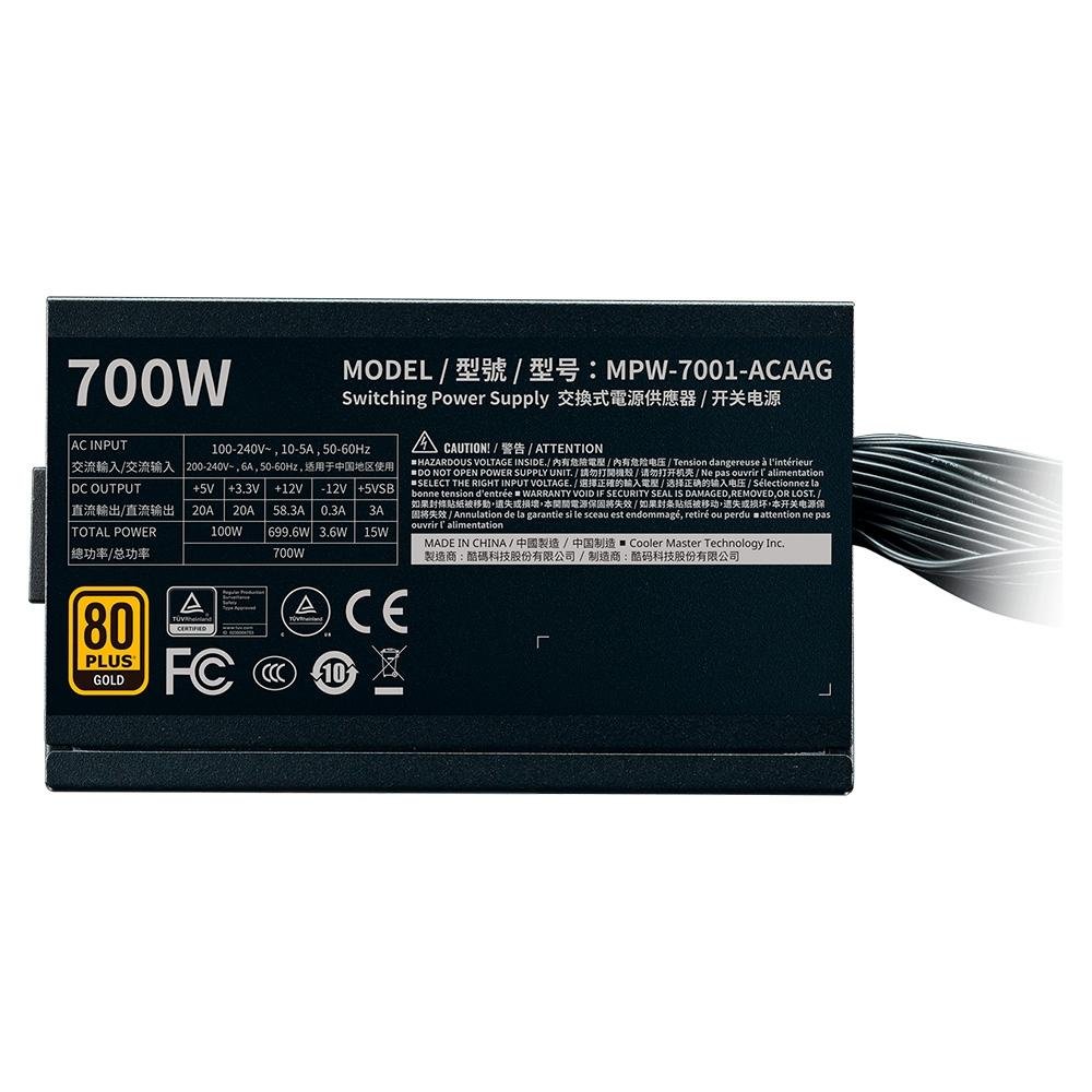Fonte Cooler Master G700, 700W, 80 Plus Gold, PFC Ativo, com cabo, Preto - MPW-7001-ACAAG-BR Fonte Cooler Master G700, 700W, 80 Plus Gold, PFC Ativo, com cabo, Preto - MPW-7001-ACAAG-BR