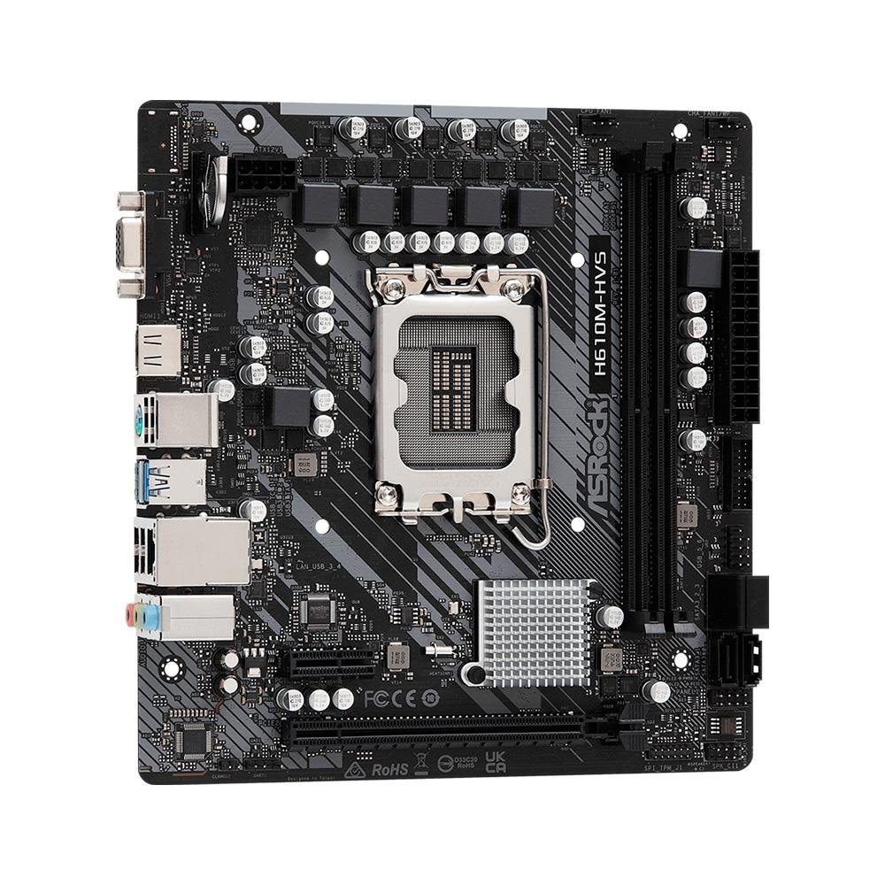 Placa-Mãe ASRock H610M-HVS Intel, M-ATX, DDR4, Socket LGA 1700, HDMI, VGA, Preto Placa-Mãe ASRock H610M-HVS Intel, M-ATX, DDR4, Socket LGA 1700, HDMI, VGA, Preto