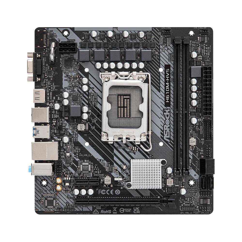 Placa-Mãe ASRock H610M-HVS Intel, M-ATX, DDR4, Socket LGA 1700, HDMI, VGA, Preto Placa-Mãe ASRock H610M-HVS Intel, M-ATX, DDR4, Socket LGA 1700, HDMI, VGA, Preto