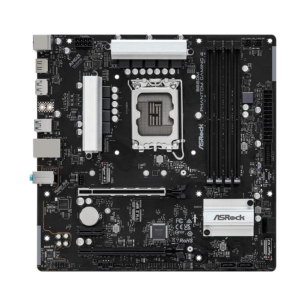 Placa-Mãe ASRock B660M Phantom Gaming 4, Intel, M-ATX, DDR4, Socket, LGA 1700, Preto Placa-Mãe ASRock B660M Phantom Gaming 4, Intel, M-ATX, DDR4, Socket, LGA 1700, Preto