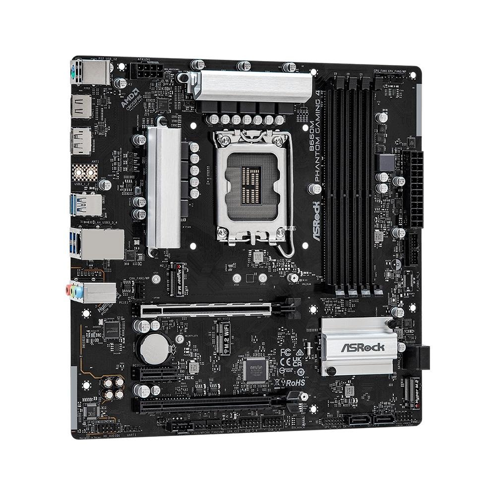 Placa-Mãe ASRock B660M Phantom Gaming 4, Intel, M-ATX, DDR4, Socket, LGA 1700, Preto Placa-Mãe ASRock B660M Phantom Gaming 4, Intel, M-ATX, DDR4, Socket, LGA 1700, Preto